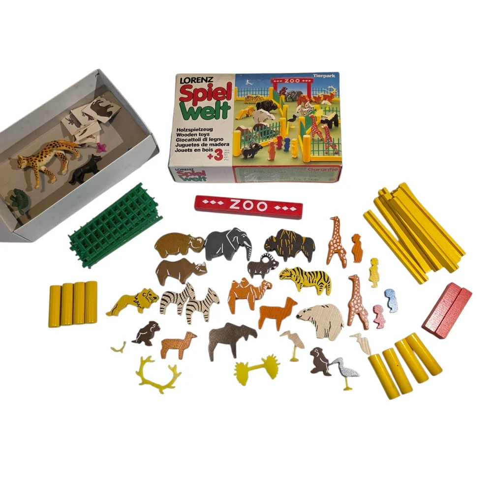 Vintage Lorenz Spiel Welt Wooden Zoo Set West Germany Tierpark Wood Toy Animals